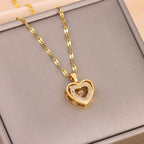 Amor de Doble Capa" con Circonitas — Colgante de Acero Titanio, Joyería de Moda para Mujer, Regalo Ideal para San Valentín