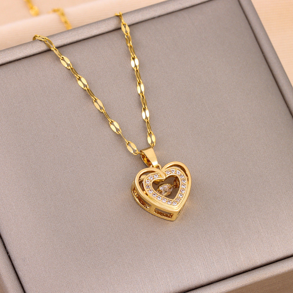 Amor de Doble Capa" con Circonitas — Colgante de Acero Titanio, Joyería de Moda para Mujer, Regalo Ideal para San Valentín