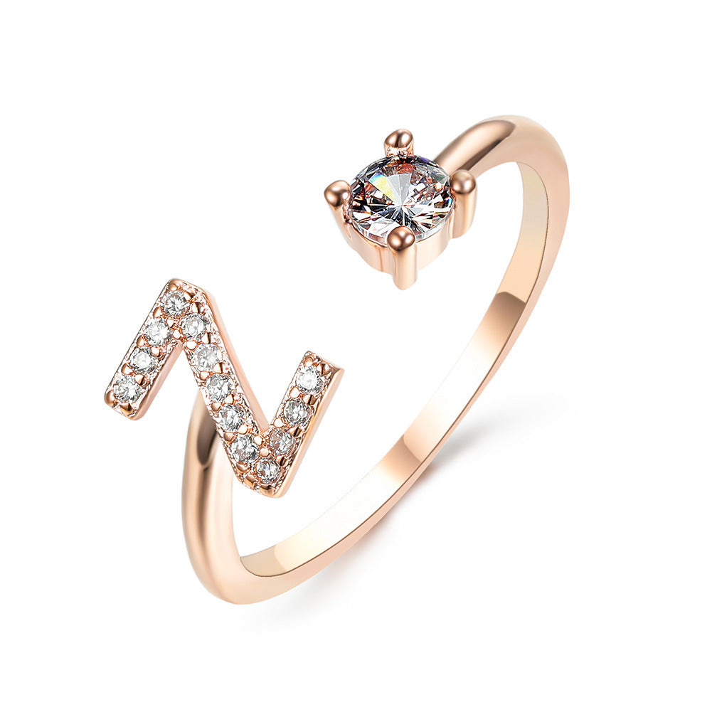 Anillo Ajustable con Inicial — Joyería de Moda para Mujer, Diseño Elegante y Simple, 26 Letras Disponibles