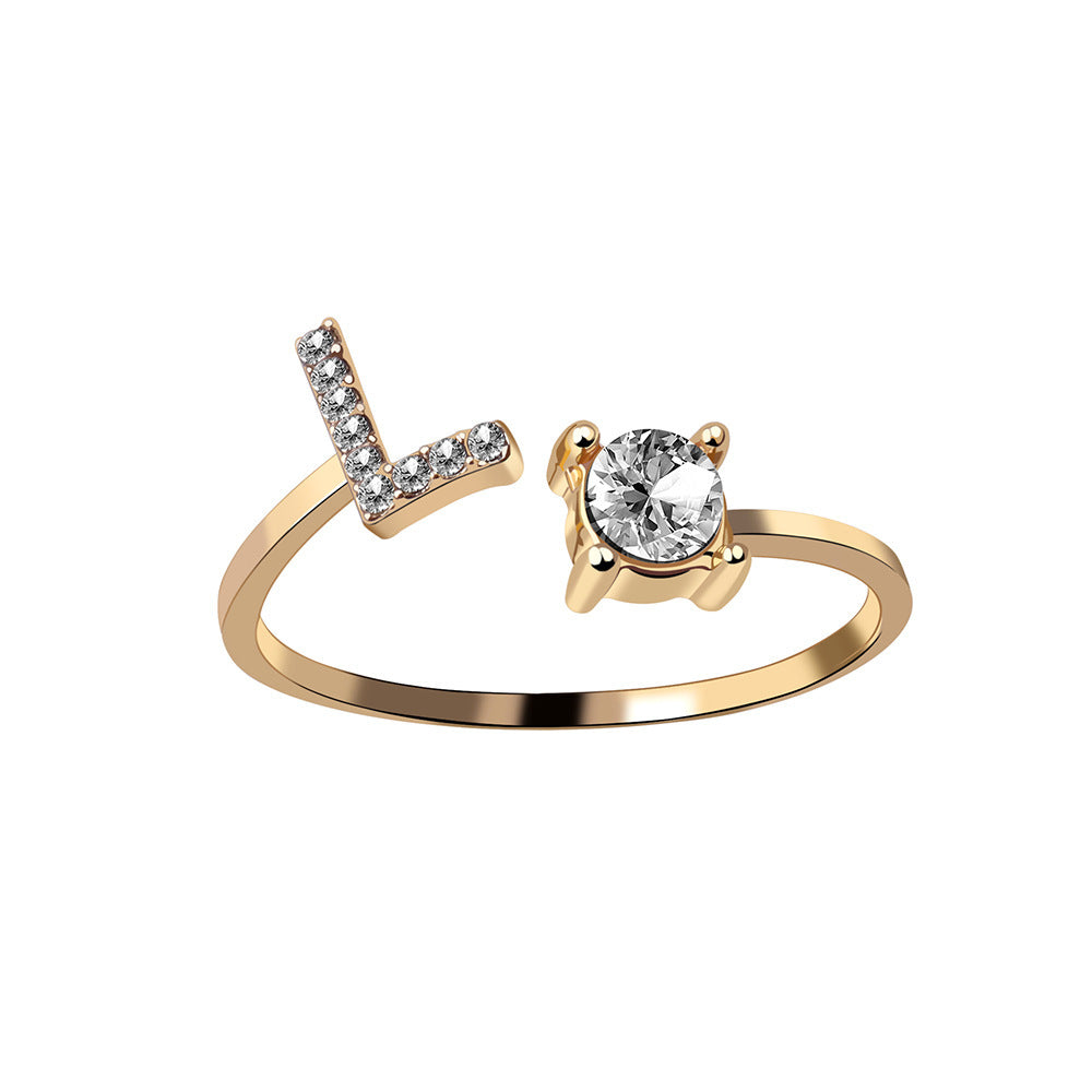 Anillo Ajustable con Inicial — Joyería de Moda para Mujer, Diseño Elegante y Simple, 26 Letras Disponibles
