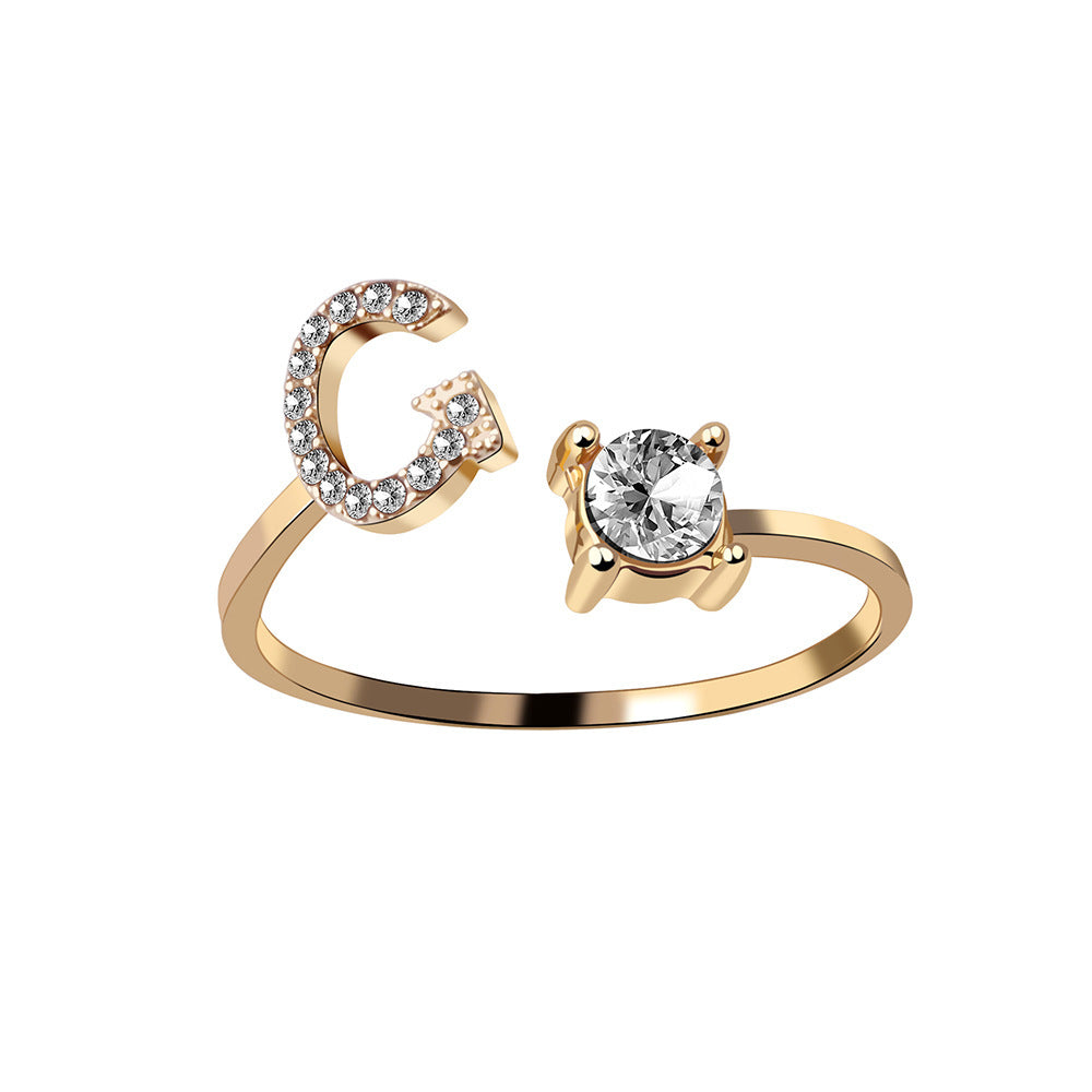 Anillo Ajustable con Inicial — Joyería de Moda para Mujer, Diseño Elegante y Simple, 26 Letras Disponibles
