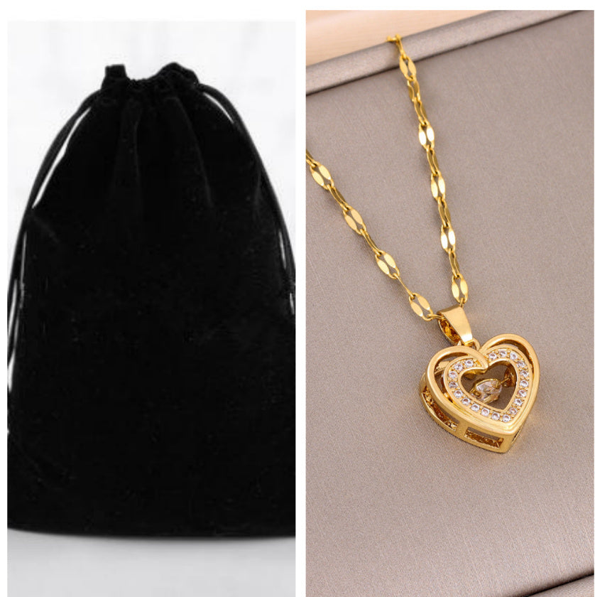 Amor de Doble Capa" con Circonitas — Colgante de Acero Titanio, Joyería de Moda para Mujer, Regalo Ideal para San Valentín