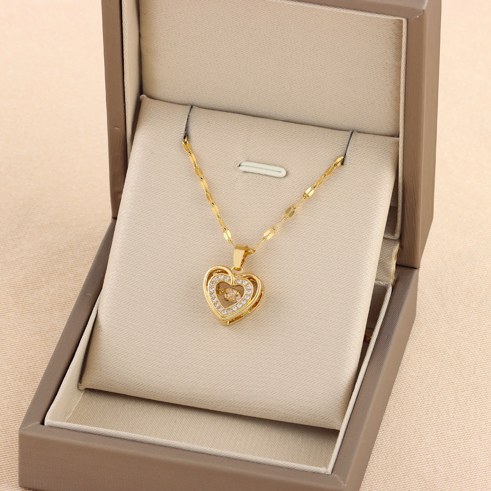 Amor de Doble Capa" con Circonitas — Colgante de Acero Titanio, Joyería de Moda para Mujer, Regalo Ideal para San Valentín